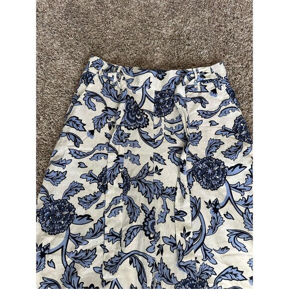 Joie Wide Leg Crop Floral Pants Women’s 8 Pockets Linen Blend Blue/White Summer - Picture 2 of 9